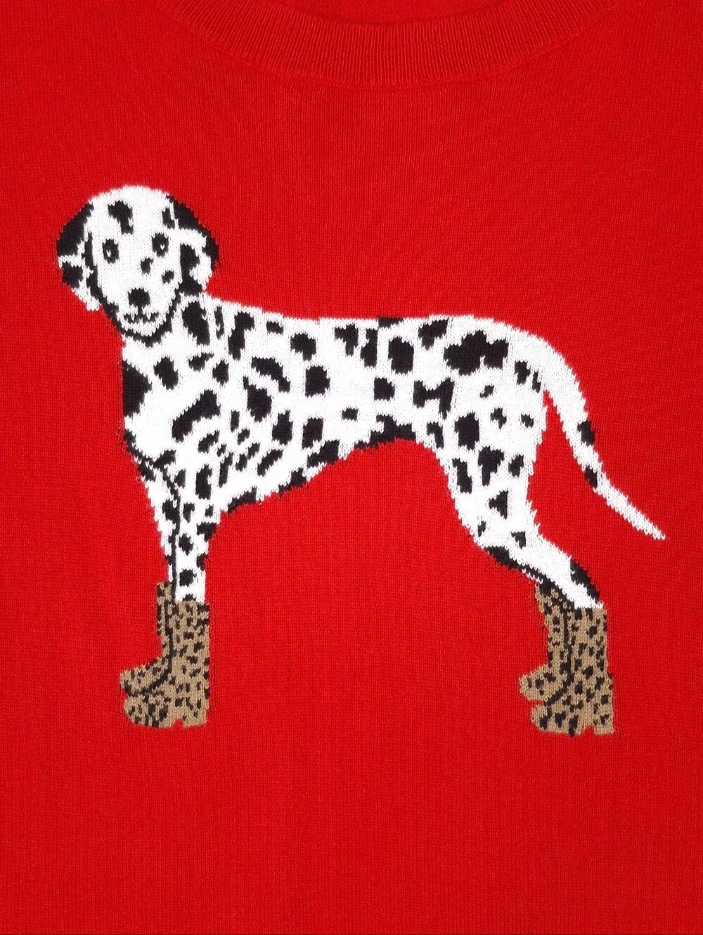 J. Crew Dalmatian Teddie Sweater cotton dog novelty quirky preppy slim fit red